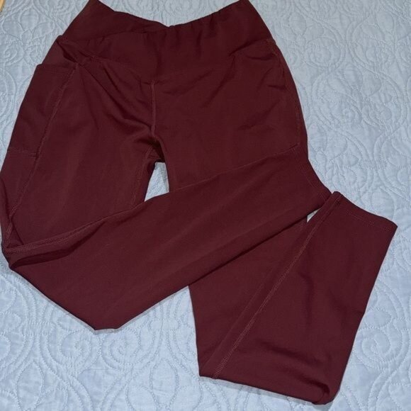 Miss Adola Leggings Womens Size 10 Maroon Red Crisscross Waist Pockets - Picture 1 of 9